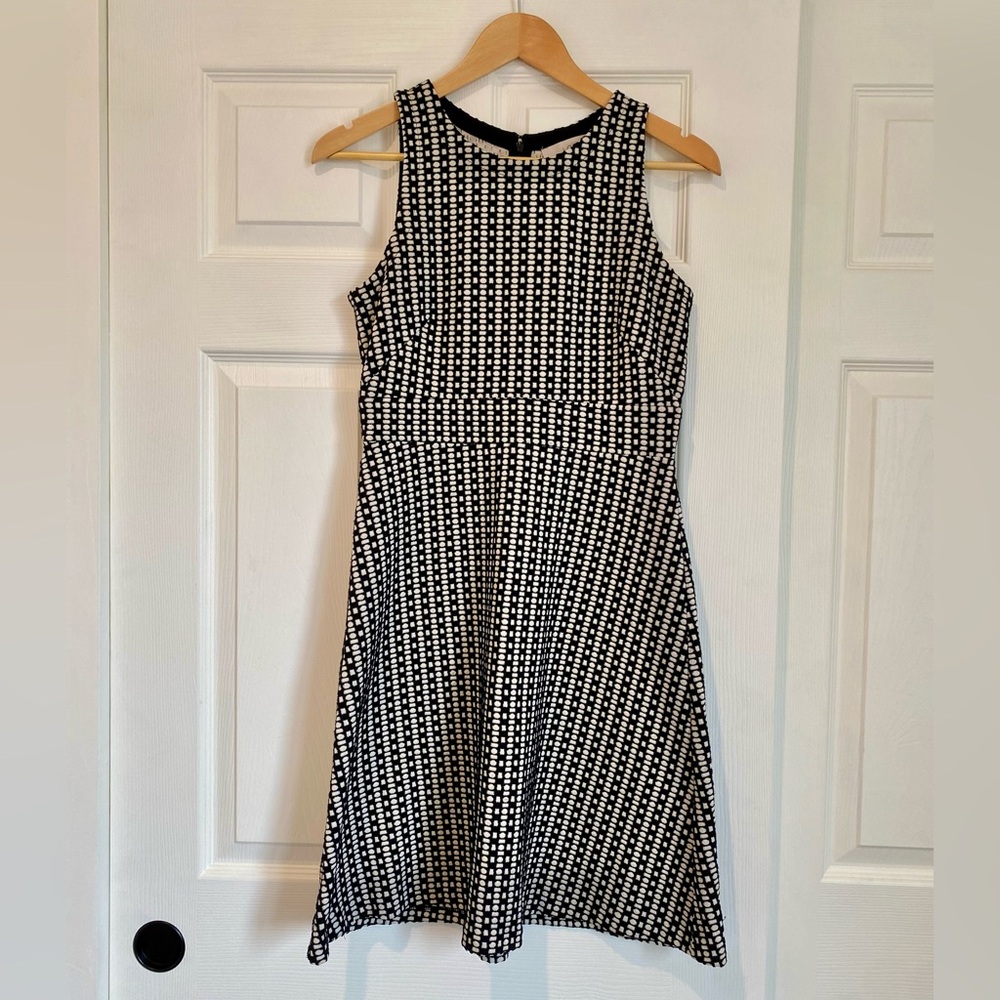 LOFT Black and White Patterned Midi Dress
